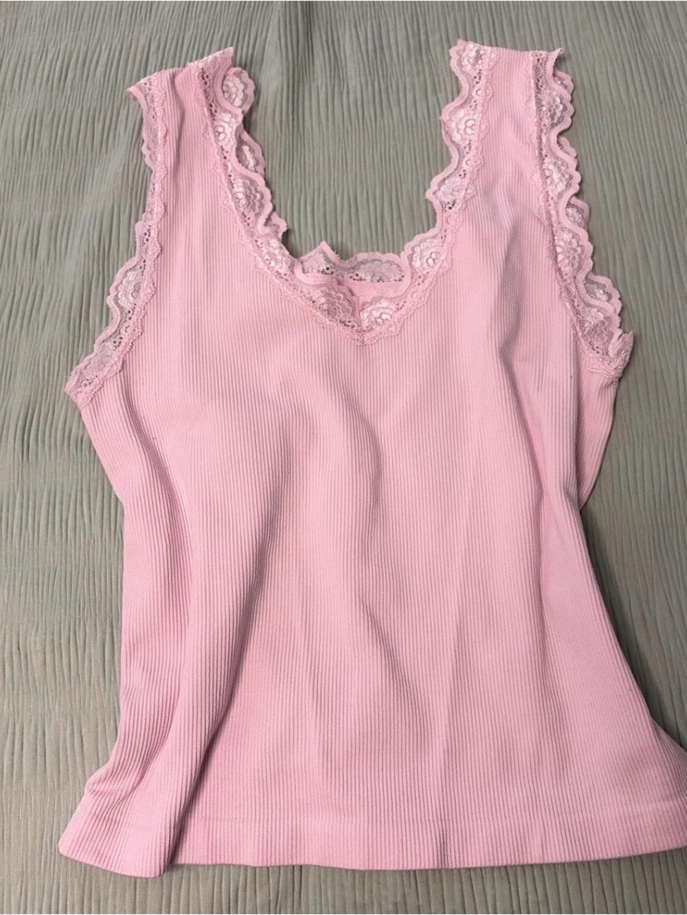 Pink Lace-Trim Ribbed Tank Top Size M/L